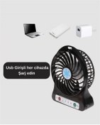 Resim shopwave Mini USB Fan – Şarj Edilebilir, Işıklı, 3 Kademe, Taşınabilir Masaüstü Vantilatör 