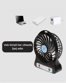 Resim shopwave Mini USB Fan – Şarj Edilebilir, Işıklı, 3 Kademe, Taşınabilir Masaüstü Vantilatör 