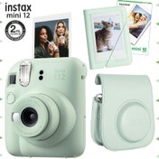 Resim Instax mini 12 Yeşil Fotoğraf Makinesi-10'lu Film-Mini Albüm ve Deri Kılıf Seti 
