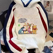 Resim Disney Amerikan Sokak Yeni Ayı Winnie Harfli Eğlenceli Baskılı Uzun Kollu Kapüşonlu Sweatshirt Renk Bloklu Tasarım Unisex Sonbahar Kış Yüksek Sokak Trend Bol Kesim Çift Polar 