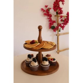 Resim Justwood 5li 2 Katlı Kek Standı, 25 cm Pastalık, 25 cm Risus, 17X25 RISUS,25X25 Piramit Ahşap Çeyiz Seti 