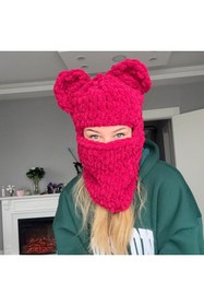 Resim Linka Knit El Yapımı Ayıcık Balaclava, Kar Maskesi Balaclava, Günlük Kasksız Kullanım Kar Maskesi 