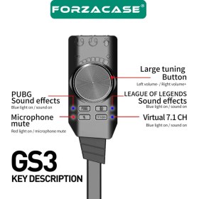Resim Forzacase USB Dsp Harici Ses Kartı 7.1 Kanal 3.5mm Kulaklık Mikrofon Çevirici, Pubg Lol Efekt FC1225 