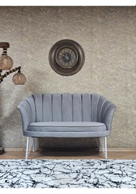 Resim Zafir İkili İstiridye Beyaz Boyalı Telli Ayak Çay Seti Koltuk Tekli Berjer , İkili Berjer Koltuk Gri 