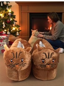 Resim Kadın Kız Çocuk Yumuşak Soft Hayvanlı Kedi Figürlü Panduf Ev Ayakkabısı Kahverengi 