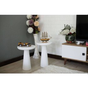 Resim 2'li Çizgili Mantar Sehpa Kahverengi 