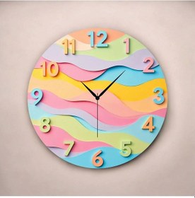 Resim Renkli Baskı Desenli Sayılı Hediyelik Ahşap Sessiz Tablo Duvar Saati 102 Renkli 