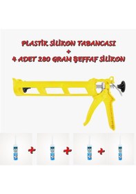 Resim 4 Adet 280 Gram Şeffaf Silikon + Plastik Silikon Tabancası 