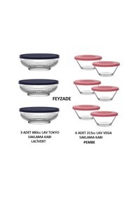 Resim Feyzade Vega Saklama Kabı 6 Adet 215cc Bej-pembe - Tokyo Saklama Kabı 3 Adet 880cc Lacivert Karışık 