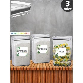 Resim 3'lü Saklama Kutusu Seti, Vakum Kapaklı, Dekoratif, Beyaz, Dikdörtgen, 2,9 Lt 