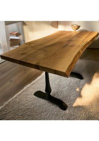 Resim Cafe Masa Ahşap Kütük Masa Damla Ayak 180x90 Ceviz 