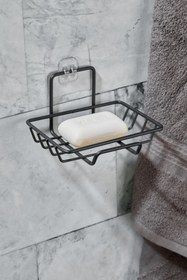 Resim vipgross Siyah Duvara Asılabilir Sabunluk - Metal Katı Sabunluk - Mutfak Sabunluğu - Siyah Sabunluk 