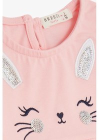Resim Breeze Kız Çocuk Elbise Nakışlı Pullu Sevimli Kedicik Baskılı 1.5-5 Yaş, Pembe-pembe Pembe 