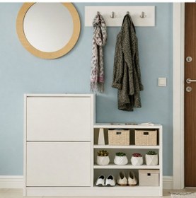 Resim Slide Kayar Kapaklı Dar Alan Dostu Ayakkabılık - Beyaz Çok Renkli 