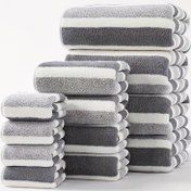 Resim 12 parça set, 4 banyo havlusu + 4 el havlusu + 4 kare banyo havlusundan oluşan set, büyük boy, hızlı kuruyan, yüksek emicilik, ev ve otel kullanımı için uygun, çizgili tasarım 