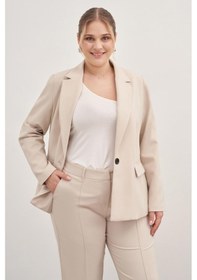 Resim Myline Astarlı Tek Düğmeli Blazer-1758-krem Krem 