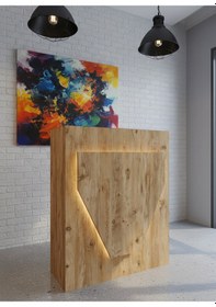 Resim Resital Ledli Karşılama Bankosu G-90 Cm Ofis Kasa Resepsiyon Masası Banko-001-6-6 