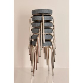 Resim Akk Ticaret 6 Adet Mavi Renkli Kumaş Nikelajlı Demir Tabure Mutfak Taburesi6 