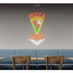 Resim Pızza Here Yazılı Ve Şekilli Neon Tabela Turuncu 