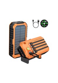 Resim 20000 Mah Solar Powerbank - El Kranklı, Dahili Kablolu Taşınabilir Su Geçirmez Powerbank Siyah - Turuncu 