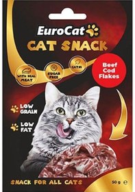 Resim Eurocat Tahılsız Şekersiz Kurutulmuş Et Cat Beef Cod Flakes Kedi Ödülü 50 G 