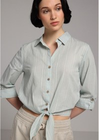 Resim Colin's Colins Fashion Fit Shirt Neck Düz Kadın Yeşil Roll-up Gömlek Cl1081150 Q1.v1 Sag Çok Renkli 