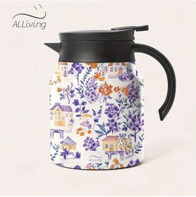 Resim Willowhaven House Purple Flower 1000ml Vakumlu Paslanmaz Çelik Termos Seyahat Bardağı Sıcak Soğuk İçecek 