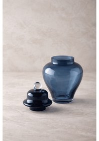 Resim Dekoratif Mavi Cam Kavanoz - Cam Kapaklı Küp Şekerlik Mavi 