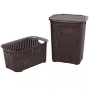 Resim Genel Markalar Plastik Rattan Hasır Görünümlü Kirli Çamaşır Sepeti- Çamaşır Sepeti 2'li Set Kahverengi 