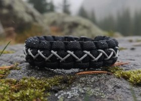 Resim Siyah & Gri Çapraz Paracord Bileklik Siyah - Gri 