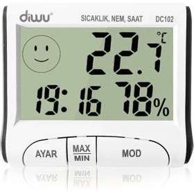 Resim Diwu DC102 ve DC103 Iç Dış Max-Min Prob Termometre Nem Ölçer Saat Seti 