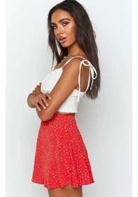 Resim Fastbuy Kadın Sarı Çiçekli Yüksekbel Fermuarlı Şifon Baskılı Kısa Halter Etek Sarı 