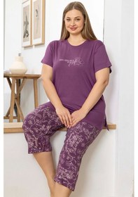 Resim Aydoğan Kadın İnci Büyük Beden Menekşe Kapri Pijama Takım 0067 Mor 