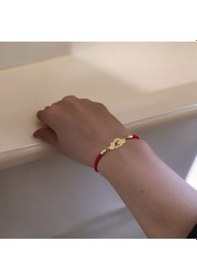 Resim Archin L Harfine Özel Kırmızı Örgü İpli 14 Ayar Altın Plakalı Bulut Figürlü Hediye Bileklik-364harf L 