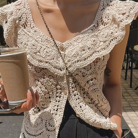 Resim Düz Renk Düğmeli Ön Bluz, Boho Kısa Kollu İlkbahar ve Yaz İçin Hırka Üst, Kadın Giyim 