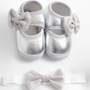 Resim Genel Markalar 0-3 Ay Yeni Doğan Gümüş Varak Bebek Bandana Patik Seti 