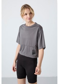 Resim Tommy Life Koyu Gri Polyester Nefes Alan Dokulu İnce Esnek Oversize Fit Performans Kadın T-shirt - 97284 Koyu Gri 