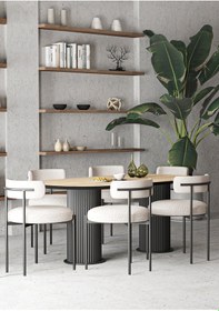 Resim Avvio Mina Teddy Sandalye 6'lı Ptt Ayak 80x180 Oval Yemek Masası Mutfak Masası Masa Sandalye Takımı Akça 