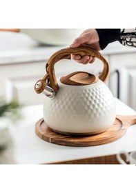 Resim Valkyrie Modern Tasarım Düdüklü Kettle 3l Paslanmaz Çelik Ergonomik Su Isıtıcı Çaydanlık Islıklı Krem 