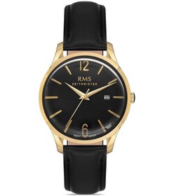 Resim Rms Zeitmeister Rms.1.ag1611.04 Kristal Camlı Deri Kordon Çelik Kasa 5 Atm Suya Dayanıklı Siyah Renk Erkek Kol Saati Altın 