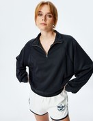 Resim Rahat Kalıp Uzun Kollu Yarım Fermuar Detaylı Modal Kumaş Sweatshirt 