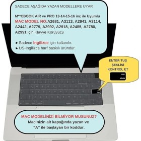 Resim MacBook Klavye Koruyucu Silikon Us Ingilizce Uyumlu Air 13.6-15.3 ve Pro 14.2-16.2 M1-M2-M3-M4-M5 Ultra Ince Toz ve Sıvı Koruma Şeffaf 
