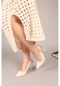 Resim Diana Kroko Desenli Arkası Açık Stiletto Ten-7902 Ten 