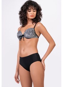 Resim Endeep Kadın Balenli Destekli Bağcık Detaylı Yüksek Bel Bikini Takımı Siyah 