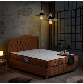 Resim Setaymobilya Baza, Şah Açık Kahve Çift Kişilik Baza + Başlık + Deluxe Yatak 