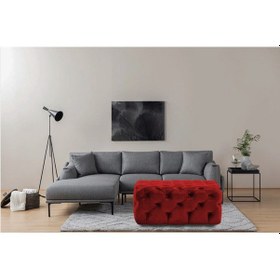 Resim Gazzini Kare Chester Model Kapitoneli Orta Puf- Modern Puf Bordo 