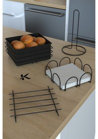 Resim Karteya Ekmek Sepeti Ve Servis Sunum Seti Havluluk Peçetelik Nihale Ekmeklik -4 Lü Set Siyah Siyah 