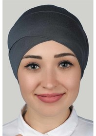 Resim Altobeh Çapraz Dış Kadın Tesettür Bonesi Penye - Füme 