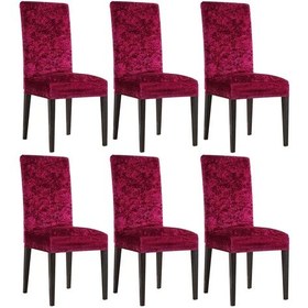 Resim Ipek Kadife 6'lı Sandalye Kılıfı Likralı Lastikli Kadife Sandalye Örtüsü 6 Adet - Bordo 