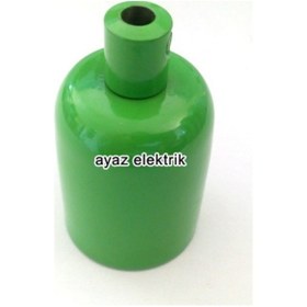 Resim Dekoratif Metal Yeşil Lale E27 Duy ve Demir Kablo Kilitli 